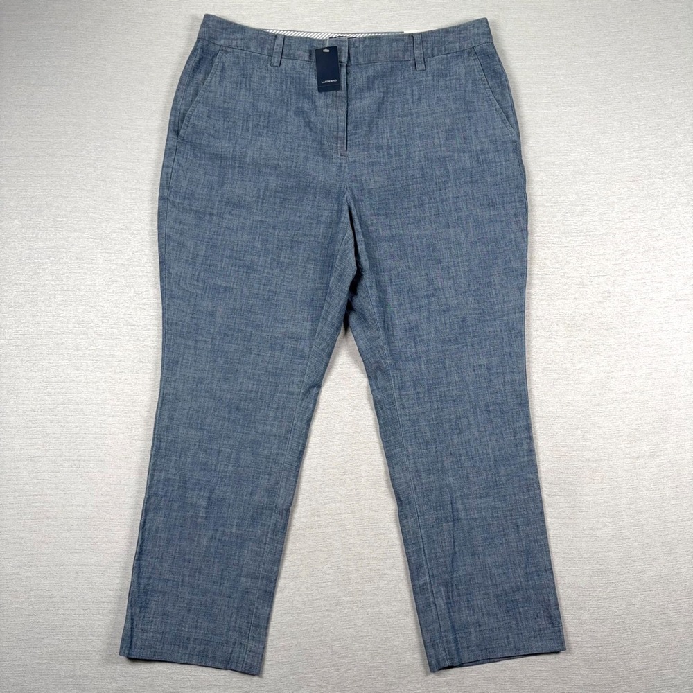 Lands' End Mid Rise Straight Leg Pants Womens Size 14 Blue Cotton NEW